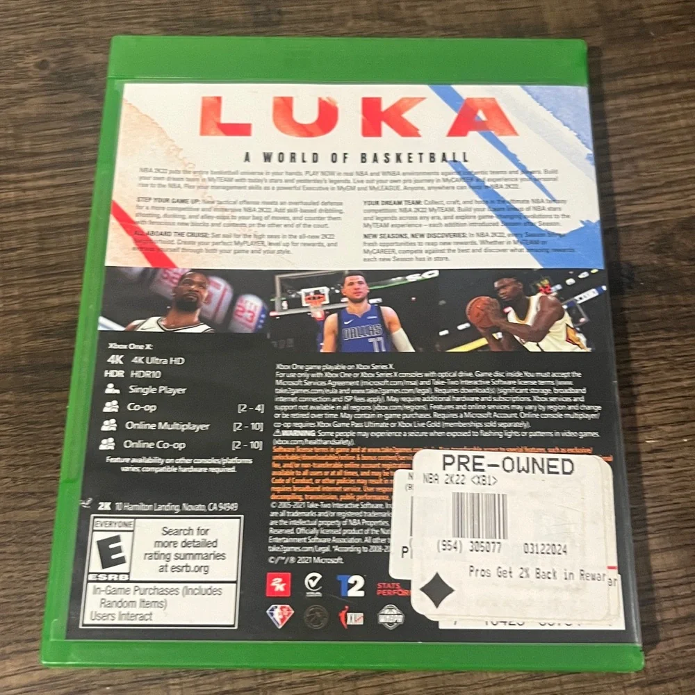 NBA 2K22 Xbox One Video Game 2K Sports Luka Dončić Cover EUC